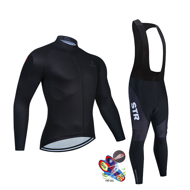 Cycling Gear Logo - Outono preto conjunto camisa de ciclismo
